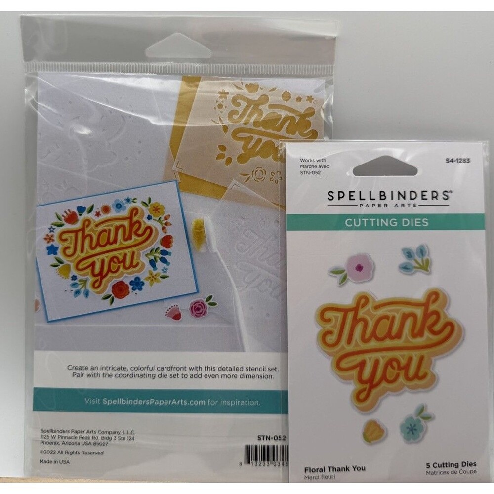 Spellbinders - Floral Thank You Stencil & Die Bundle - NIP